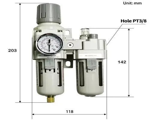 Wartungseinheit Wasserabscheider Filter Druckluft Öler 3/8" Absperrventil LAIZE