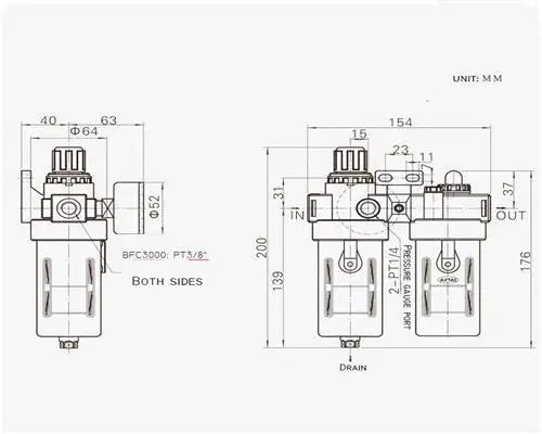 Druckluft Wartungseinheit Druckminderer Wasserabscheider Oeler 3/8 Zoll BFC3000 LAIZE
