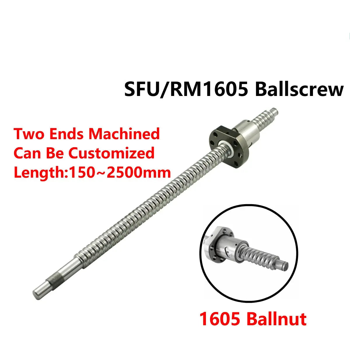 Kugelumlaufspindel SFU1605 150mm 200mm 300mm 500 mm 1150mm 1550mm Mit Einzel Ballnut BK/BF12 RM1605 Kugelumlaufspindel Ocris CNC Tools