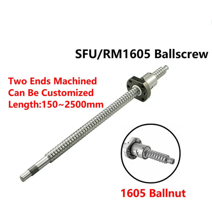 Kugelumlaufspindel SFU1605 150mm 200mm 300mm 500 mm 1150mm 1550mm Mit Einzel Ballnut BK/BF12 RM1605 Kugelumlaufspindel Ocris CNC Tools