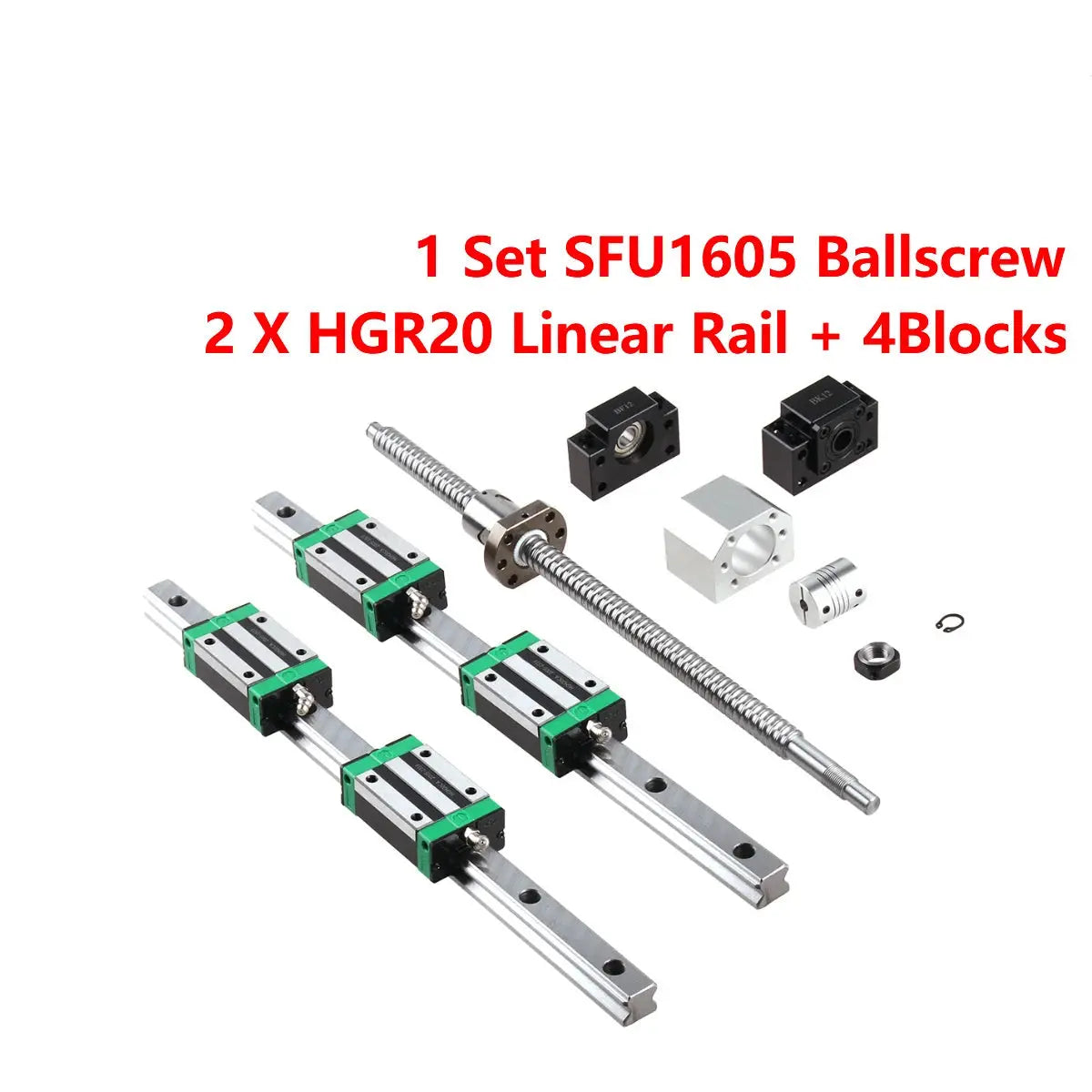 Lineare Führungsschiene 2 Satz HGR20 Block HGH20ca SFU1605 Kugelumlaufspindel 5mm Kabel bk12bf12 cnc Linearantrieb Ocris CNC Tools