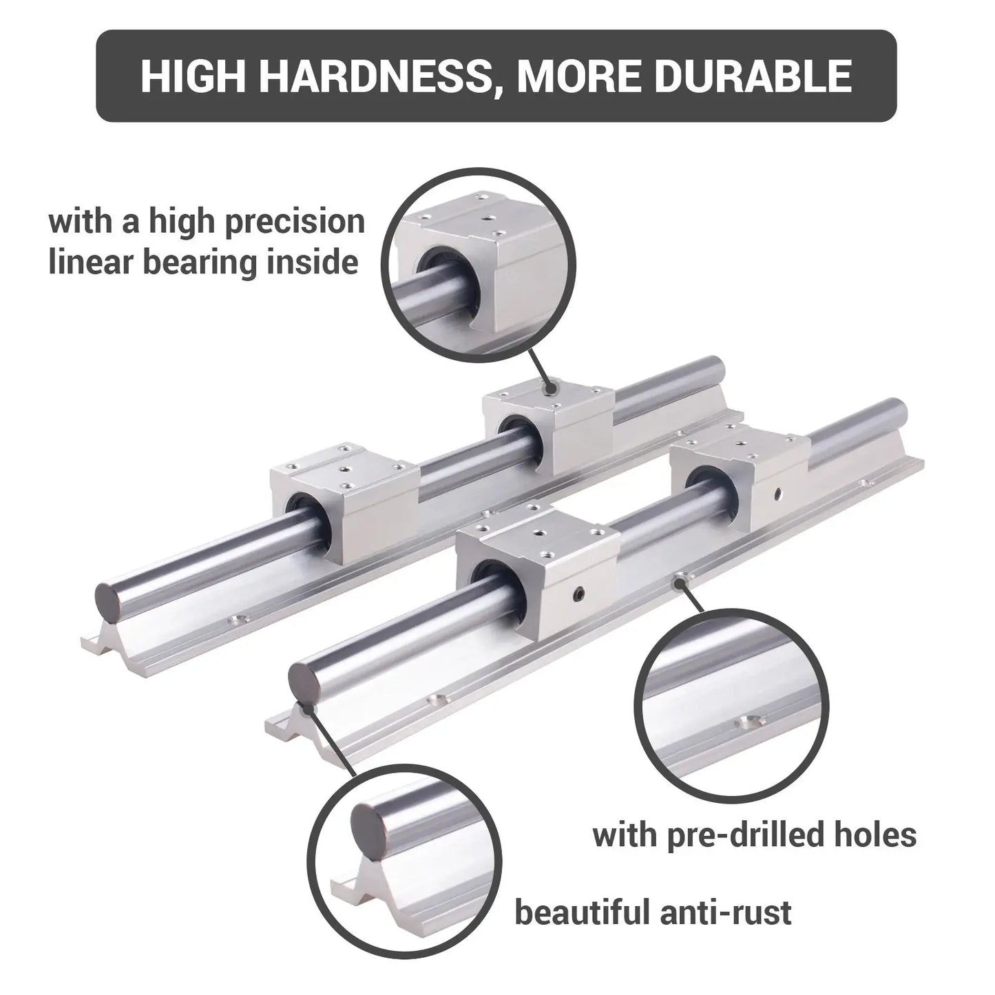 2Stück Linearführungsschienen SBR12 SBR16 SBR20 300-1500mm + 4Stück SBR16/12/20UU Lagerblöcke Ocris CNC Tools