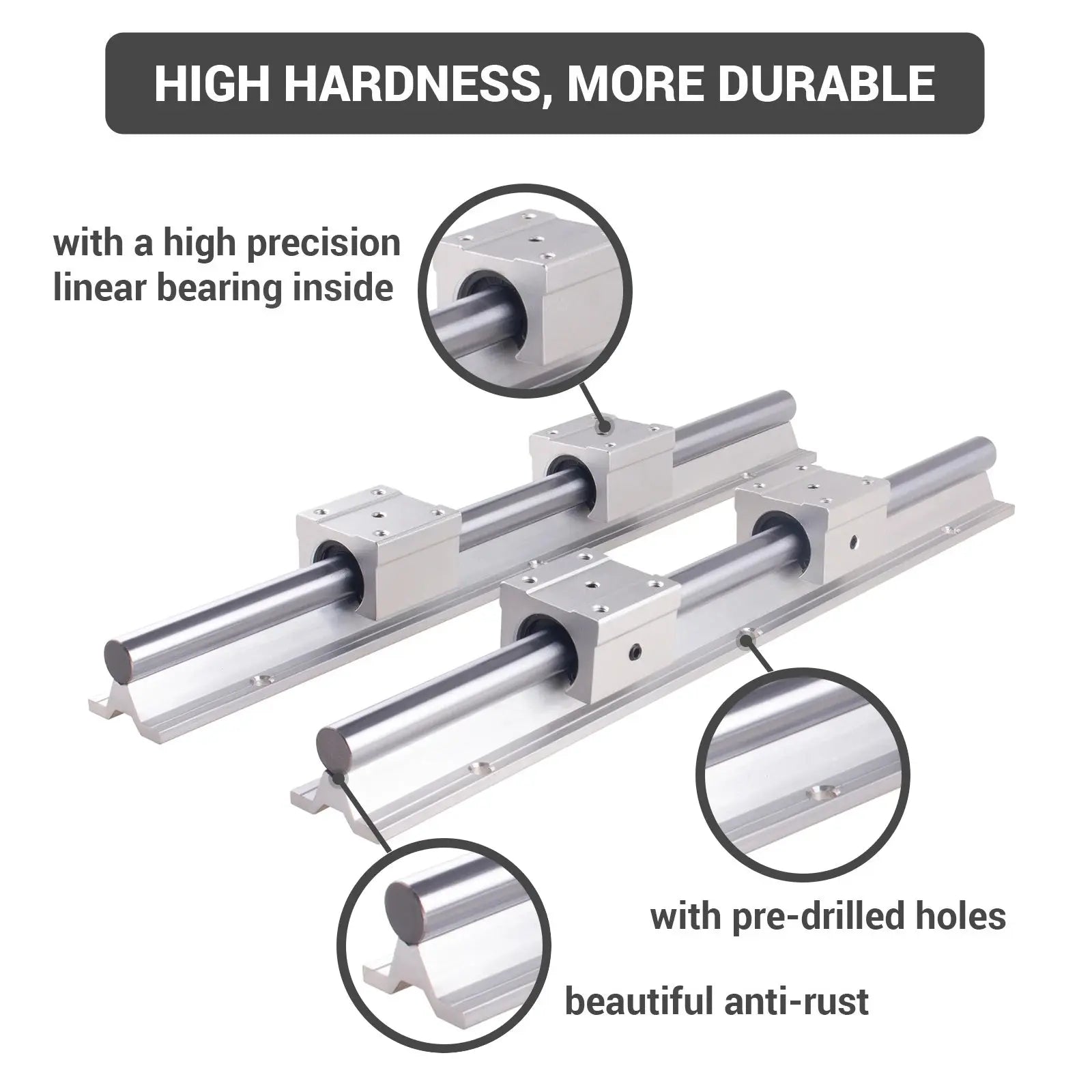 2Stück Linearführungsschienen SBR12 SBR16 SBR20 300-1500mm + 4Stück SBR16/12/20UU Lagerblöcke Ocris CNC Tools