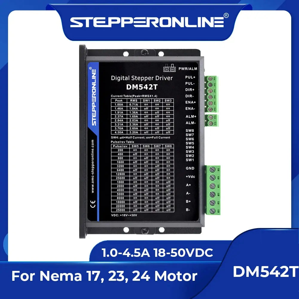 DM542T 2-Phasen-Schrittmotortreiber 1,0–4,5 A 18–50 VDC Schrittmotor-Controller für Nema17 Nema23 CNC Ocris CNC Tools
