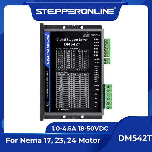 DM542T 2-Phasen-Schrittmotortreiber 1,0–4,5 A 18–50 VDC Schrittmotor-Controller für Nema17 Nema23 CNC Ocris CNC Tools