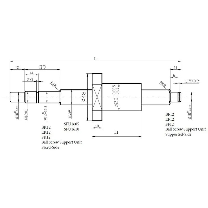 Kugelumlaufspindel SFU1605 150mm 200mm 300mm 500 mm 1150mm 1550mm Mit Einzel Ballnut BK/BF12 RM1605 Kugelumlaufspindel Ocris CNC Tools