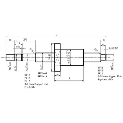Kugelumlaufspindel SFU1605 150mm 200mm 300mm 500 mm 1150mm 1550mm Mit Einzel Ballnut BK/BF12 RM1605 Kugelumlaufspindel Ocris CNC Tools